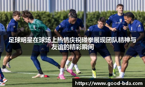 足球明星在球场上热情庆祝碰拳展现团队精神与友谊的精彩瞬间